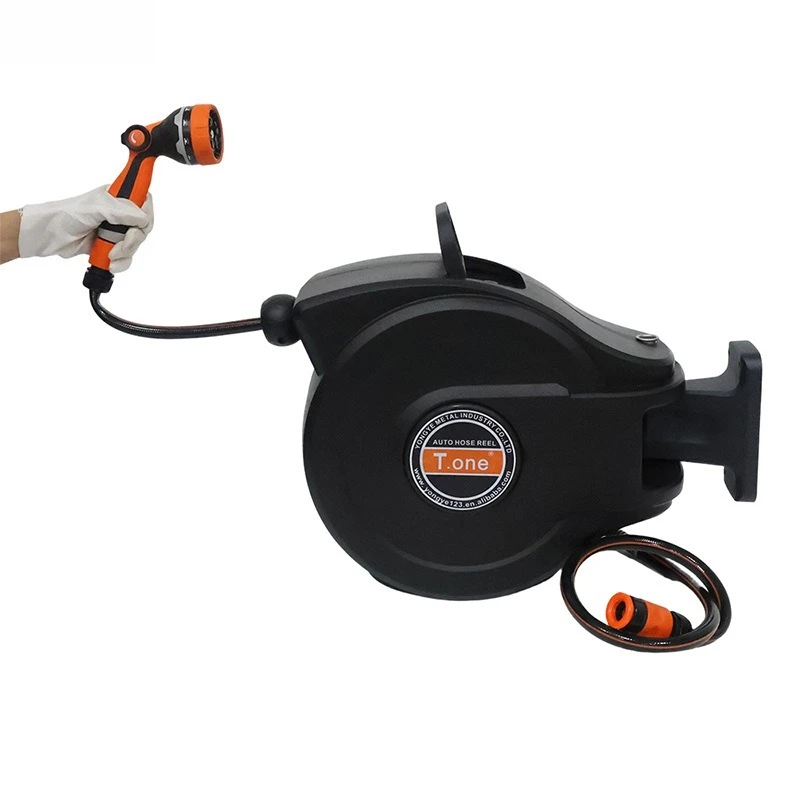 Automatic Retractable Garden Hose Reel with Spray Gun for Plant Watering Car Washing and Irrigation