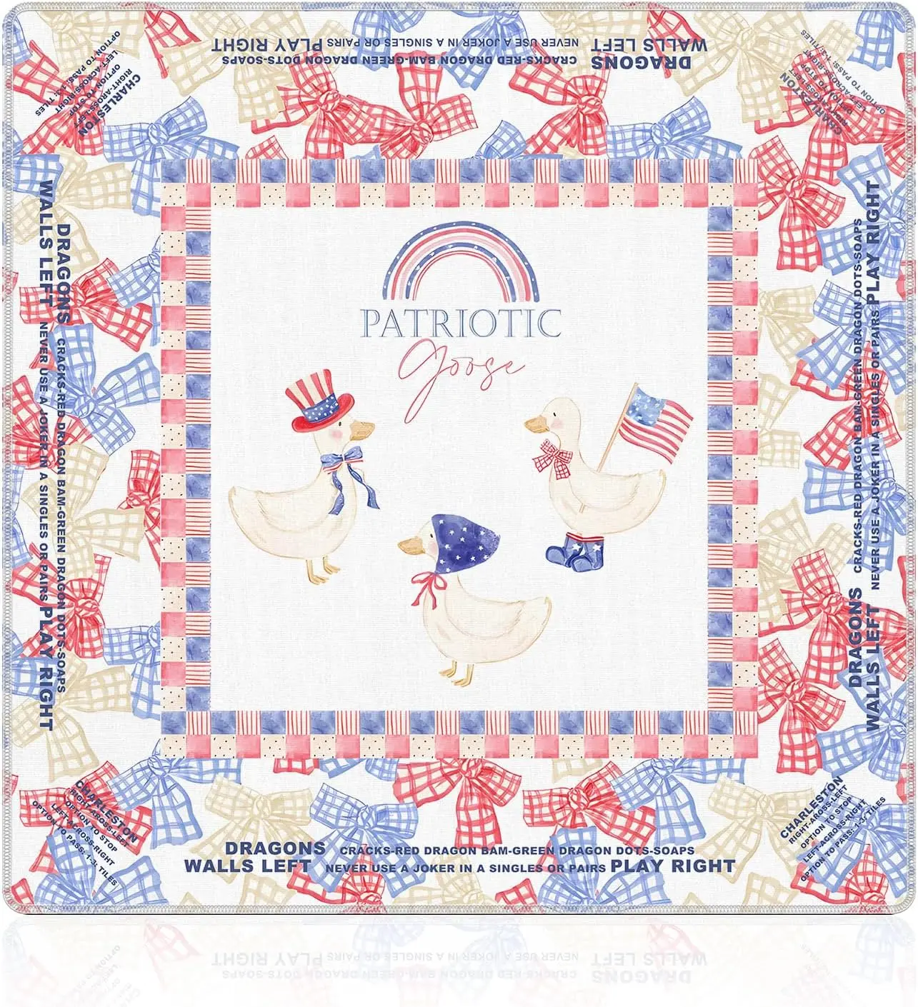 Independence Day Patriotic Goose Mahjong Mat 31.5 Inch Anti Slip Noise Reducing Coquette Bow For Poker American Mahjong Cards