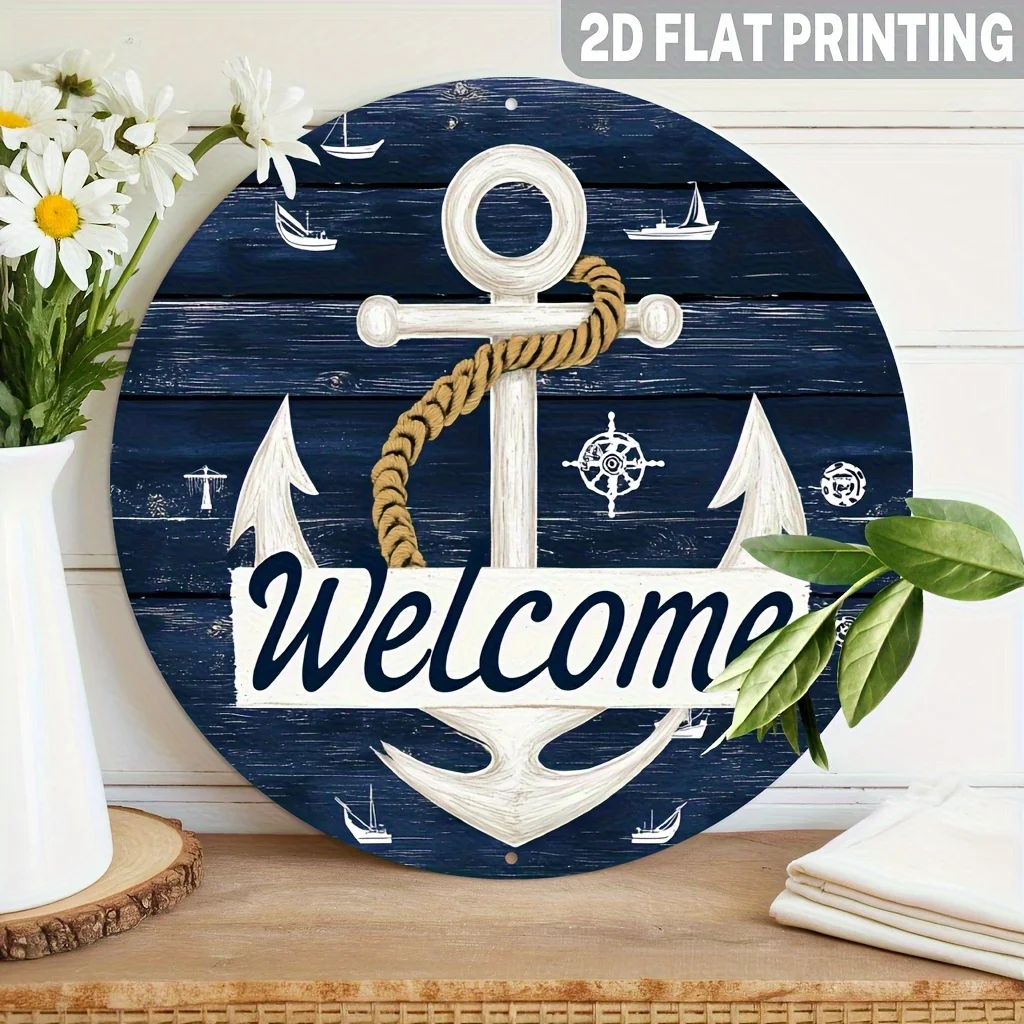 1pc Rustic Style Welcome Nautical Anchor Sign - Vintage Coastal Sailboat and Anchor Wall Art, Farmhouse Decor,