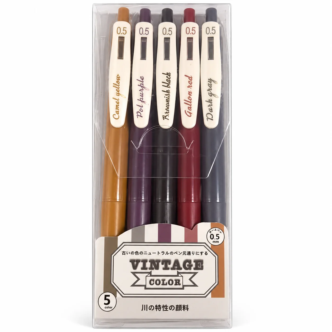 5 retro style telescopic gel pens, 0.5mm thin point, retro ink color, suitable for school and office diary pens