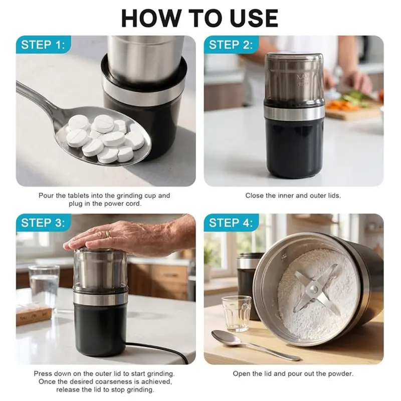 Beauty Electric Pill Crusher Grinder, Pill Grinder Pulverizer, Powder Grinder To Pulverize Pills Large, Removable Cup