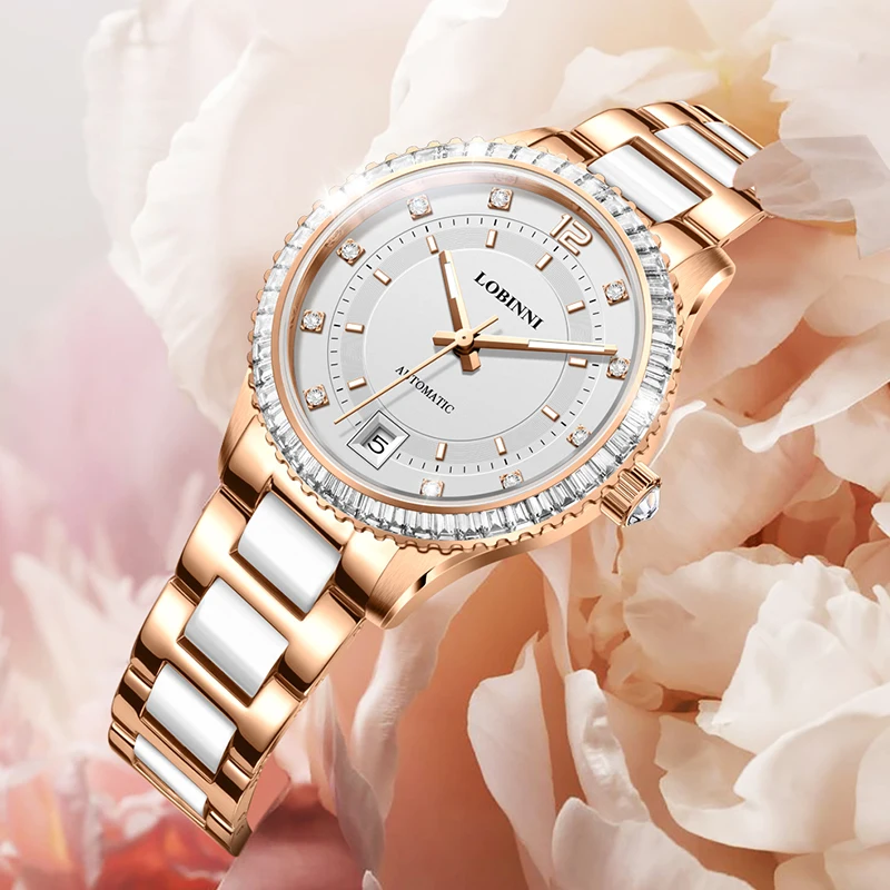 LOBINNI New Women Luxury Wristwatch 34mm Small Watch Date Automatic Movement Watches MIYOTA 821A