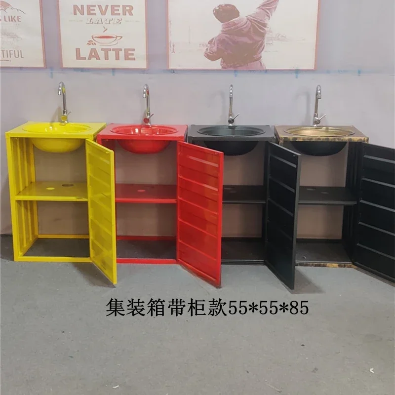 Industrial wind container oil drum creative retro bathroom balcony column floor type integrated hand and face table