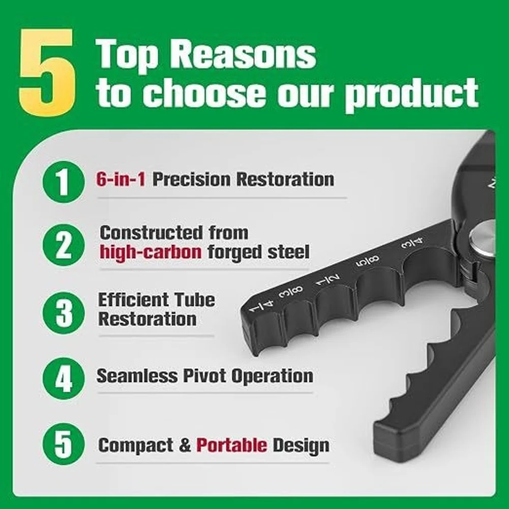 1 Pair 6-in-1 Copper Tube Repair Pliers 1/4 To 7/8 Inch Carbon Steel Manual Reshaping Tool For HVAC Air Conditioning Maintenance