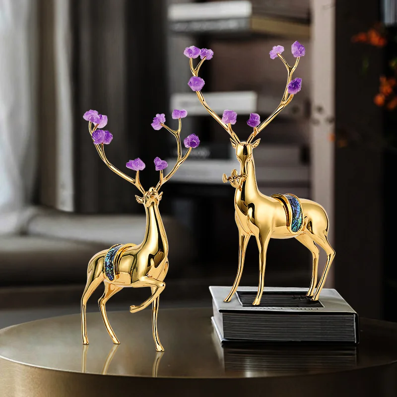 Brass deer ornaments Light luxury high-end fortune making crafts Living room porch Wine cabinet TV cabinet Decoration new house