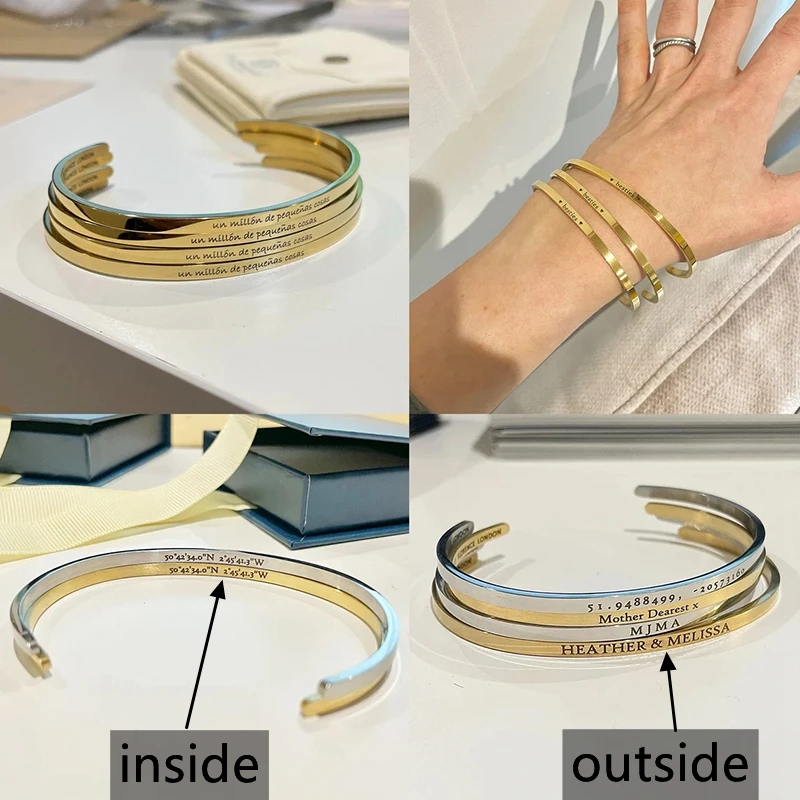 1PC Personalized Engraved Name Stainless Steel Bracelet Custom Words Letters Bracelet Cuff Bangle for Women Men