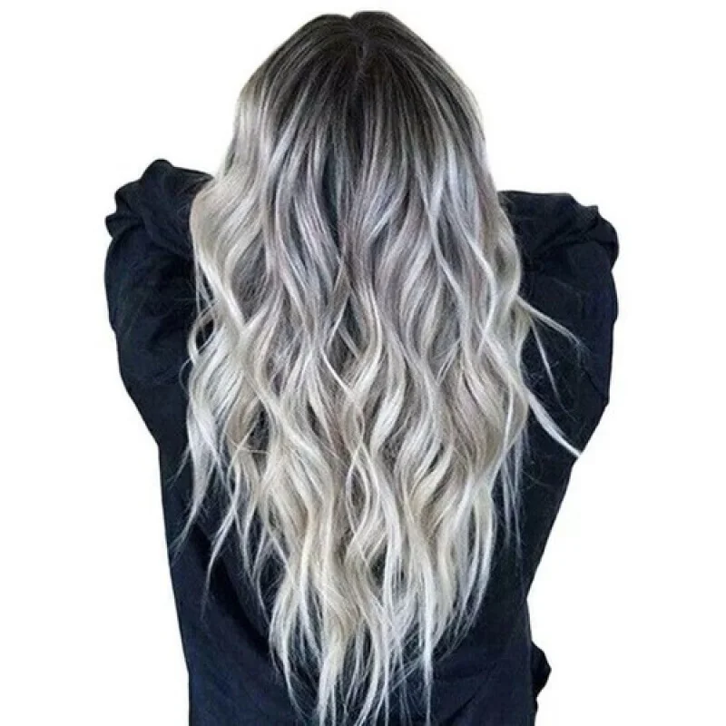 UK 28" Parrucche ricce bianche bionde lunghe da donna da donna Parrucca naturale con capelli ondulati pieni UK