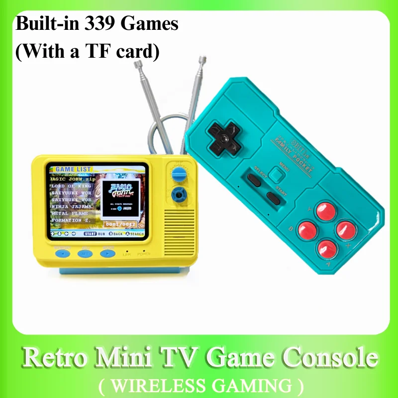 

Retro Mini TV Game Console with Wireless Controller Built-in 339 Classic Games Handheld Game Player with TF Card Christmas Gifts