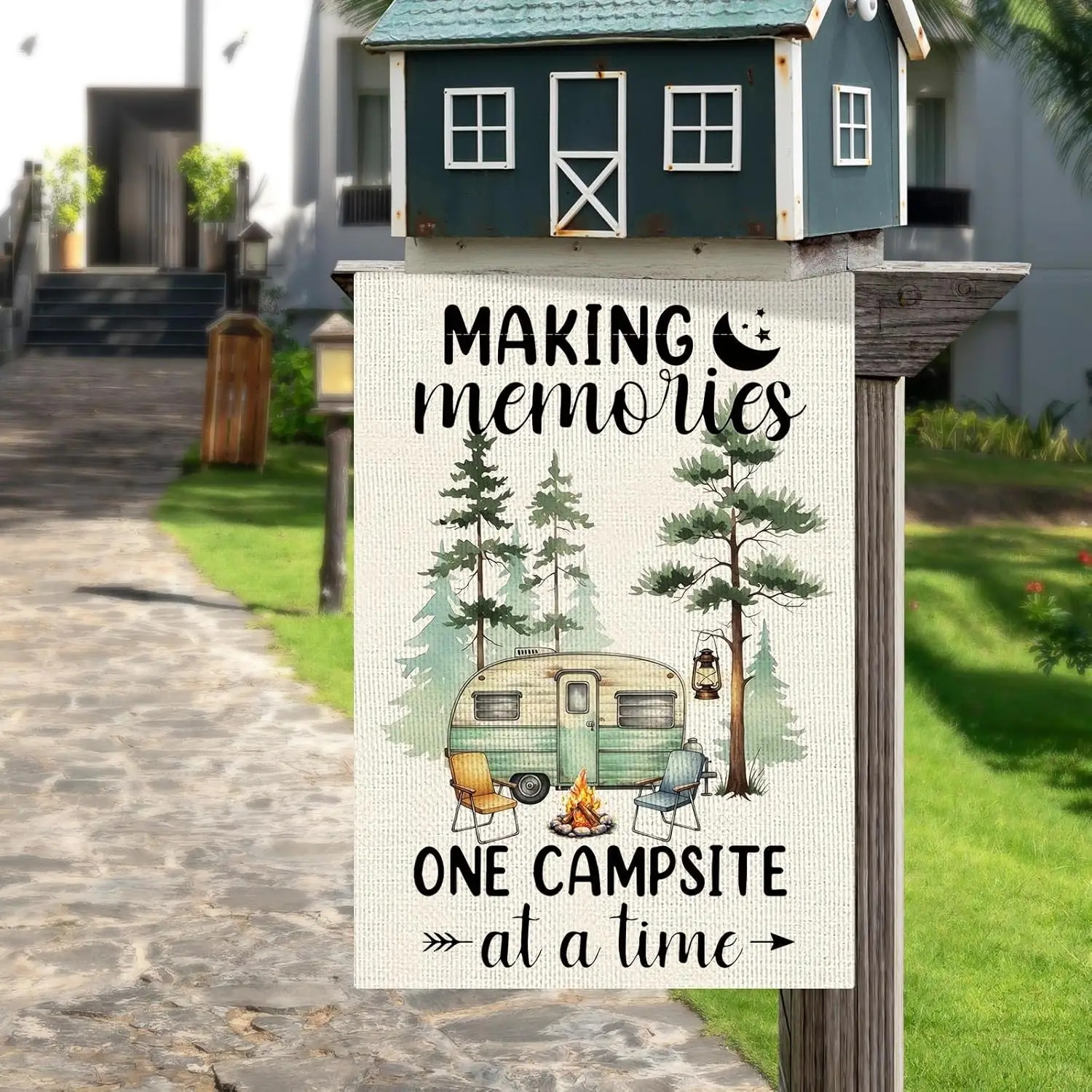 DLZDN Making Memories One Campsite At A Time Camping Garden Flag RV Campfire Firepit Flag 12×18 Inch Double Sided Vertical Y PPM