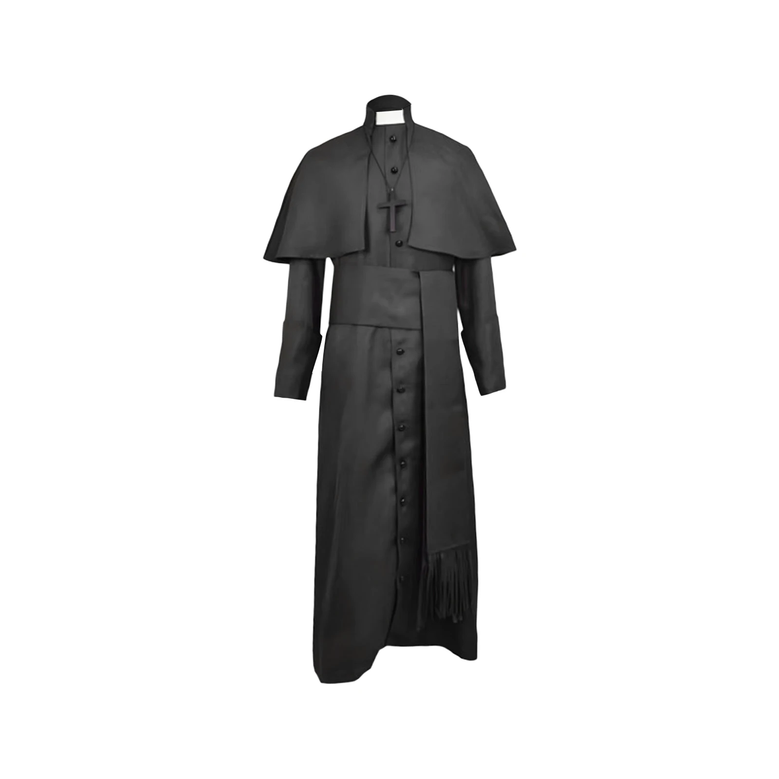 Halloween Priest Costume for Men Vintage Medieval Clergy Robe Belt Cross Set Cosplay Clothes