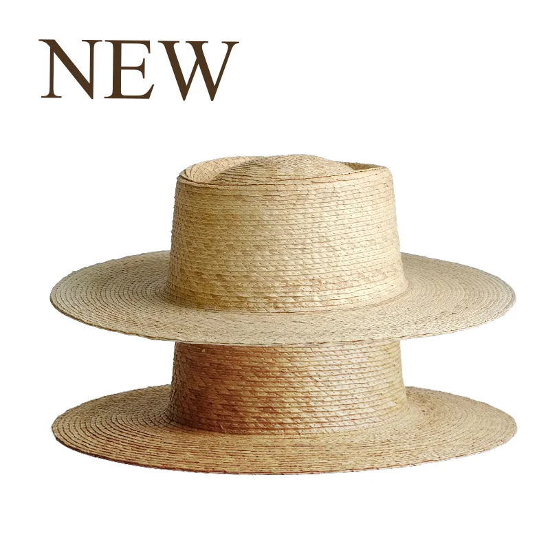 Summer Pork Pie Hat 100% Palm Leaf for Women Natural PALM LEAF VISOR Wide Brim Sun Cap Summer Straw Beach Hat Men's Vacation Hat
