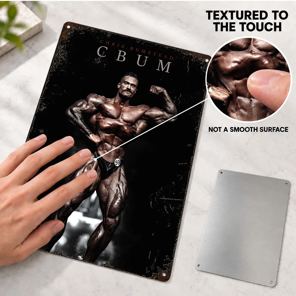 Chris Bumstead CBUM Bodybuilding Textured Metal Poster Customized Aluminum Sign Dramatic Photography Wall Art For Workout Room
