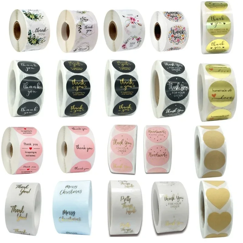 DIY 투명 화이트 크래프트 수제 베이킹 케이크 꽃 장식 패키지 라벨 스티커, 감사합니다 씰 스티커, 500 개, 2.5cm 