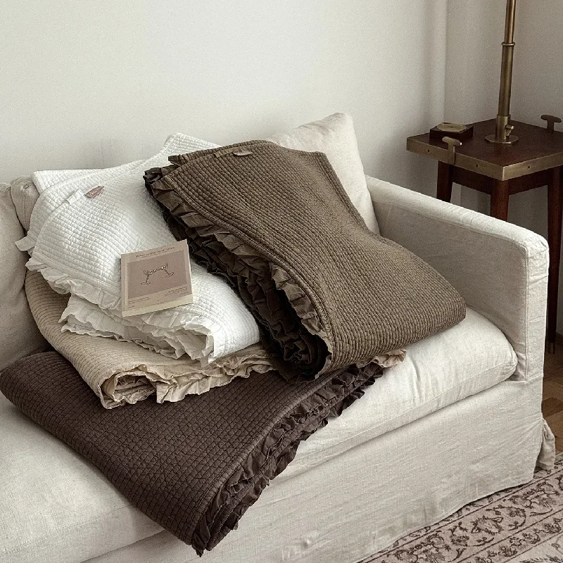 

60S Cotton Quilt Set, Luxury Lace Sandwashed Bedspread 3pcs, Solid Lightweight Comforter Coverlet, 1-Piece All-Season Blanket