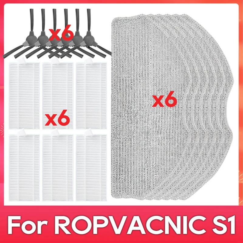 

For ROPVACNIC S1 / Tipdiy G90 / Betboyles V75S / VIPSUN Z1 Side Brush Filter Mop Robot Vacuum Cleaner Spare Parts Kit