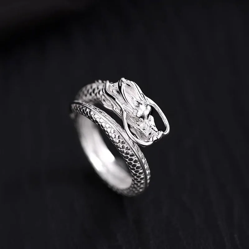 Men's Ring Chinese Zodiac Dragon Index Finger Jewelry Fashion Personality New 925 Sterling Silver Rings Boy Gift KOFSAC