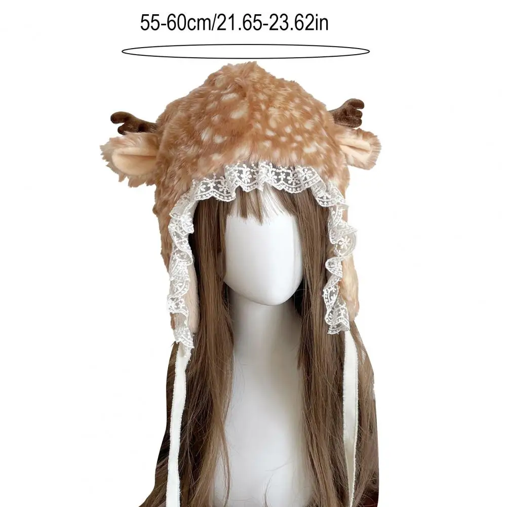 قبعة الشتاء مع آذان الغزلان الكرتونية بطانة قطيفة قبعة حماية الأذن سميكة قبعة الغزلان الدافئة قابل للتعديل تناسب تدفئة الساق ملابس الشتاء