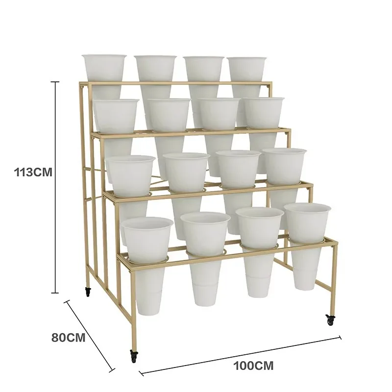 

Large flower stand wrought iron multi-layer removable plastic bucket rack with