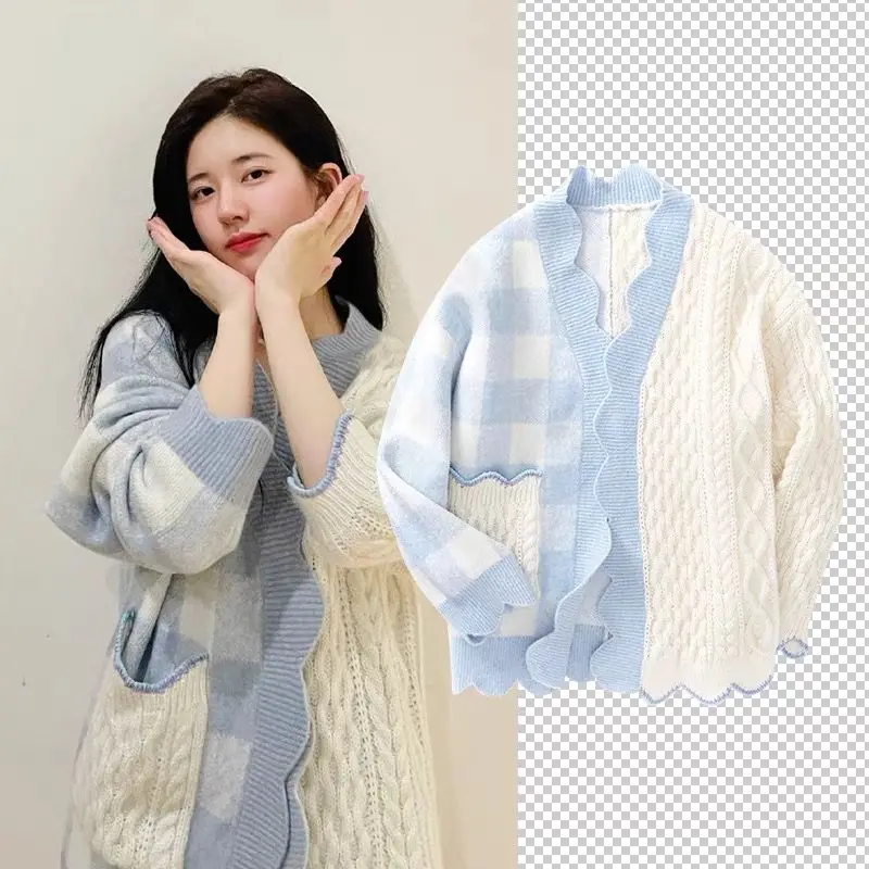 

Hawlife Plus Size Oversized Blue White Floral Cardigan Jacket 003