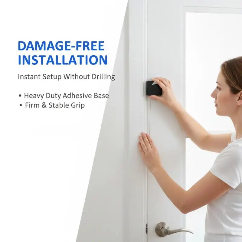 Automatic Door Closer No Drill Adjustable Pull Cord Surface Mount Door Stop Bracket Low Noise for Night Shift Worker Homes