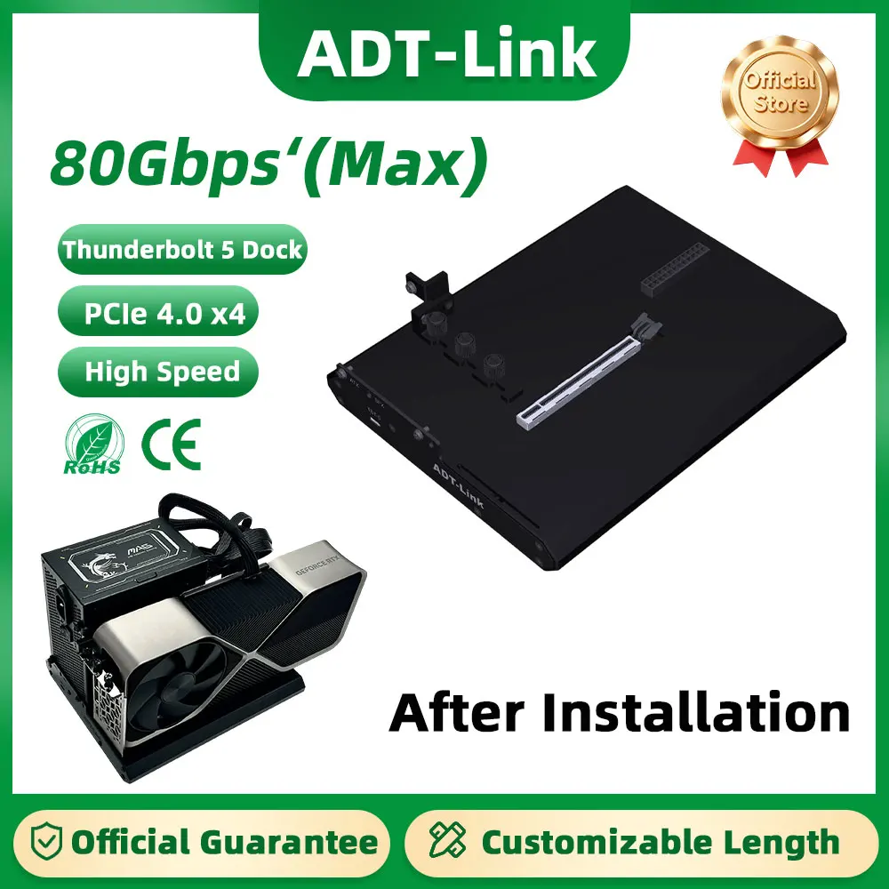 ADT-Link PCIe 4.0 x4 Thunderbolt 5 Graphics Card Dock Station Open All Aluminum Body 80Gbps for Thunderbolt 3 4 USB4 interfaces