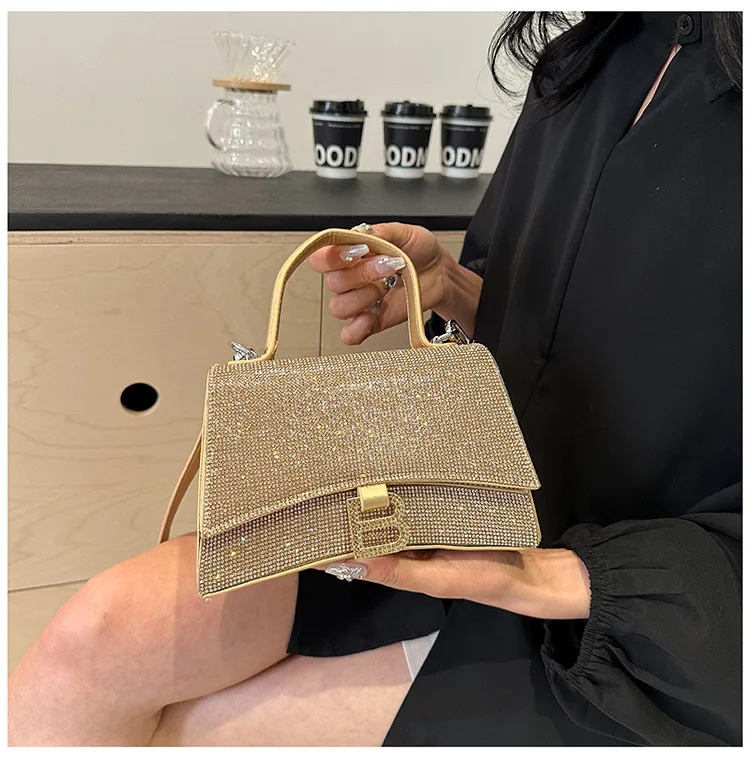 

2026 Fall Crystal Hourglass Evening Bag, Beaded Top Handle Clutch for Women, Glamorous Shoulder & Crossbody Party Purse