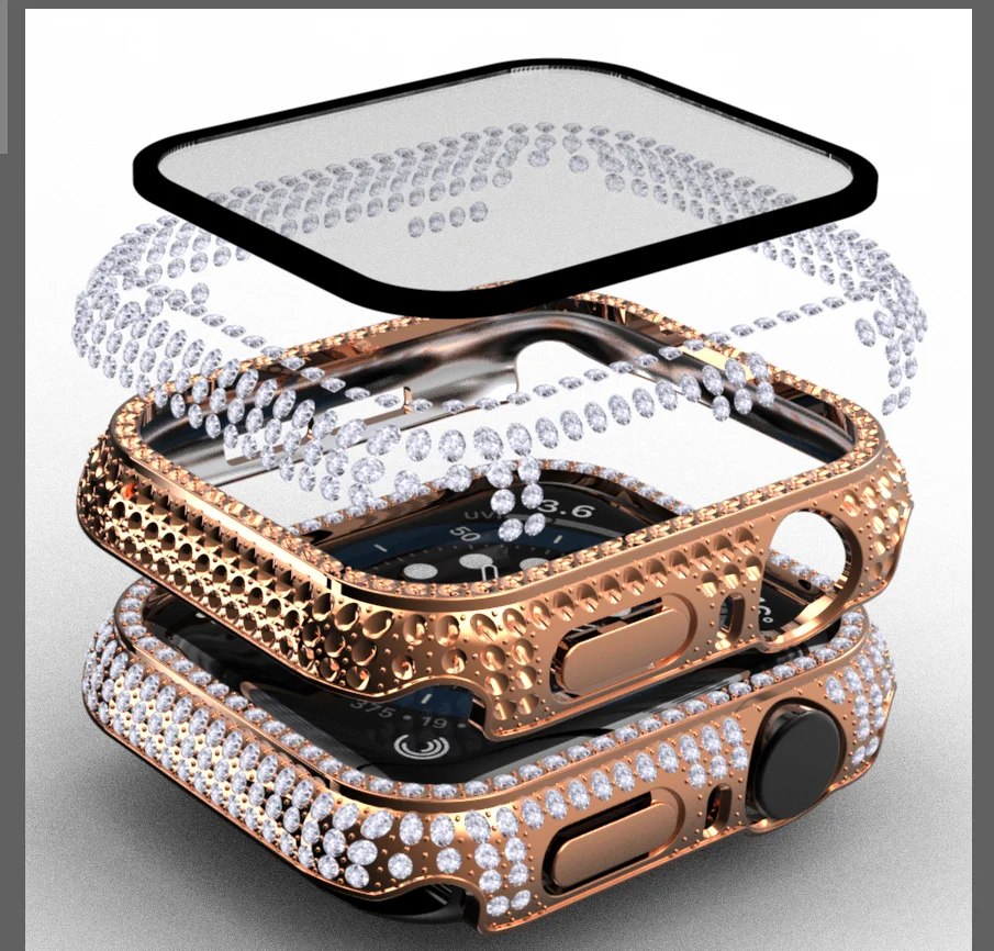 Diamond Watch Case Built-in Tempered Glass for Apple Watch 9 41mm 45mm 38mm 40mm 42mm 44mm iWatch Series 8 7 6 SE 5 4 3 Cover