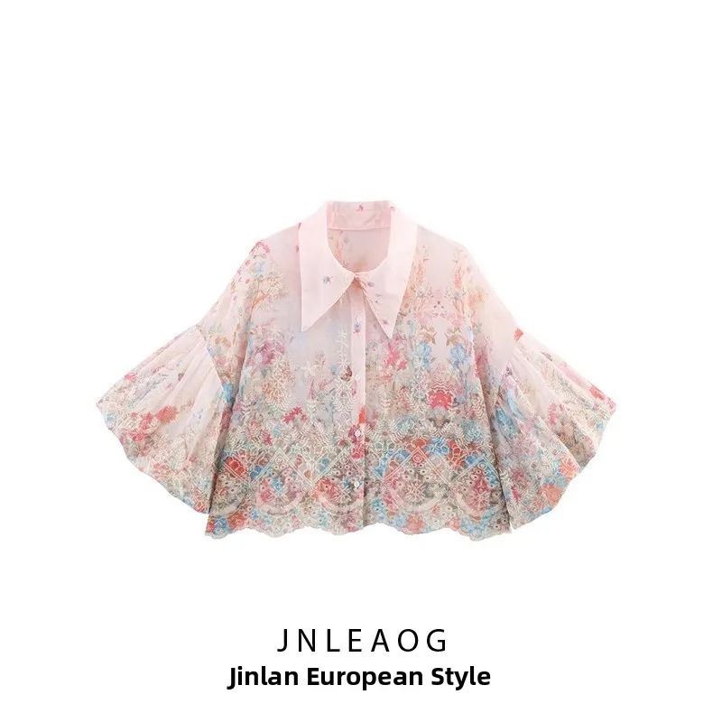 Csa de Manga Bufante Estilo Doce para Mulheres, Design de Moda Primavera Nova, Estilo Francês, Ajuste Solto, Poliéster Res...