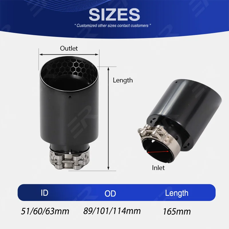 ER Upgrade Exhaust Tip Car accsesories Honeycomb matte black Stainless Muffler for Golf GTI MK7 Tail Tips Modify ER LOGO