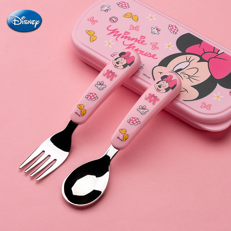 Disney Mickey Minnie Mouse Fork Spoon Cutlery Tableware Set Frozen Elsa 3D Cartoon Kids Spoon Fork Set Travel Cutlery Set Metal