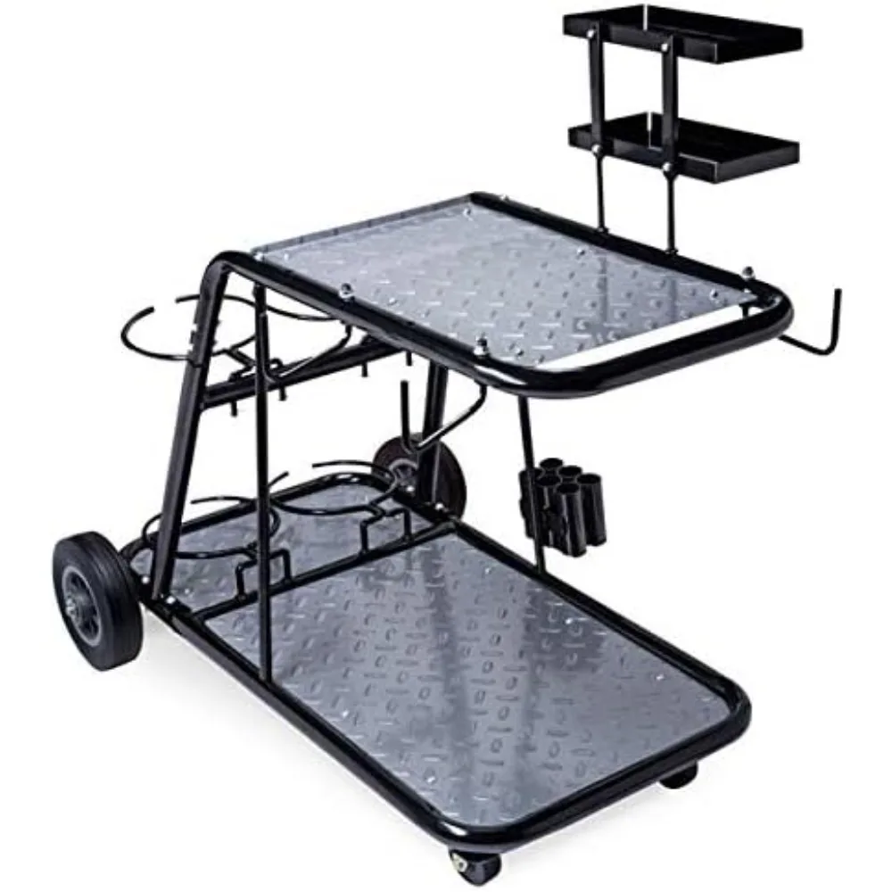 

Professional Welding Cart for TIG MIG Stick Welder Plasma Cutter Black Steel Construction with Trays Cable Gas Bottle Holder