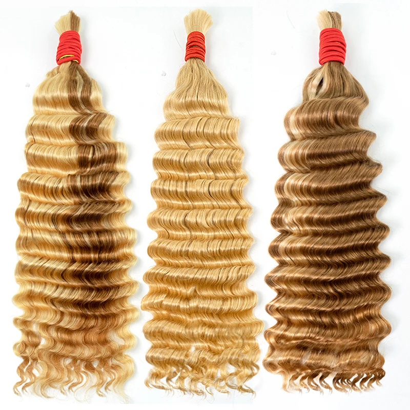 100% Real Virgin Human Hair Bulk Extension 613 Blonde Hair Bulk Weaving For Braiding Unprocessed No Weft Deep Wave Hair Bundles