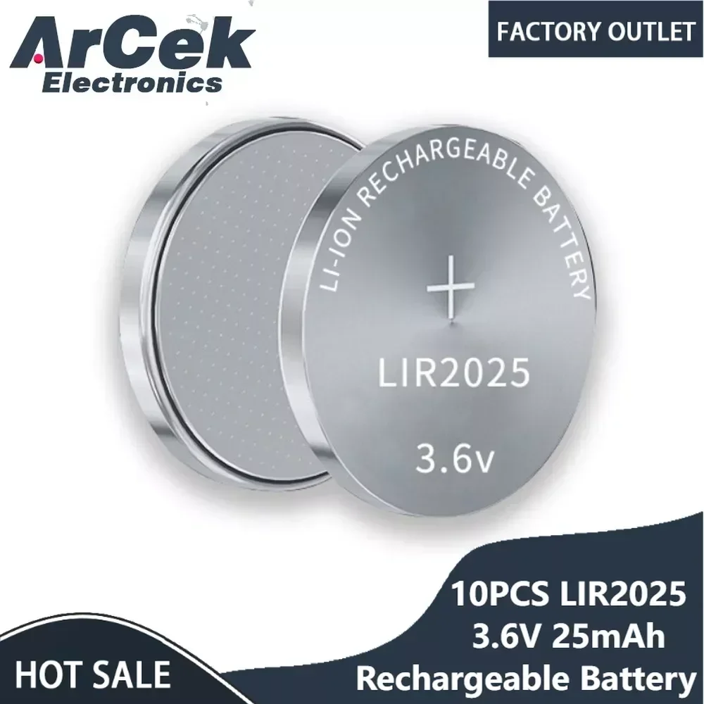 

10PCS LIR2025 3.6V 25mAh Button Coin Cell Battery High Quality NEW LIR2025 Rechargeable Battery Can Replace CR2025 Battery