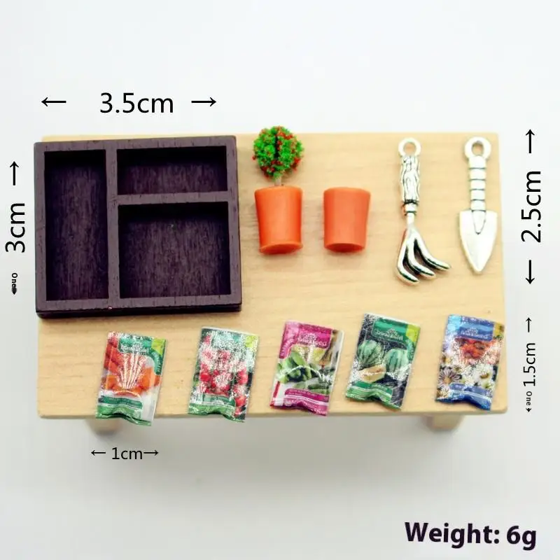 Mini Model Garden Scene Accessories Dollhouse Wooden Box Seed Combination Gardening Wooden Box Shovel Potted Plant Seeds