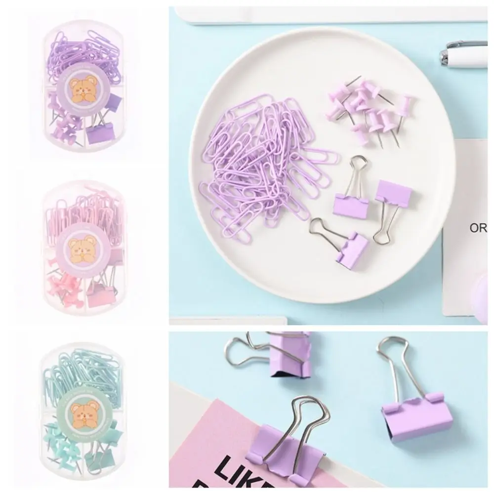 Binding Supplies Metal Clear Binder Clips Set Long Tail Clip Stationery Push Pins Paper Clips Set Boxed Foldback Clip