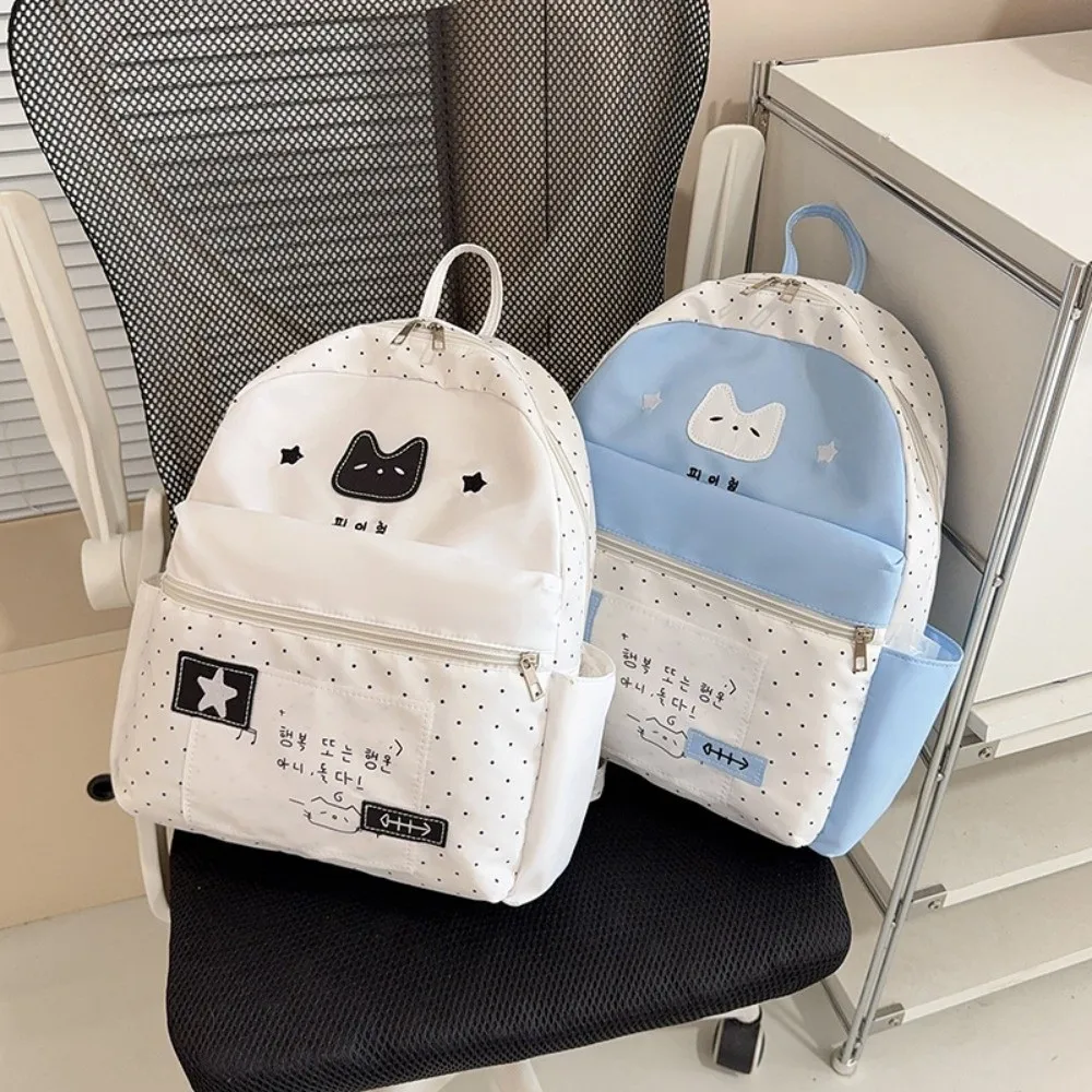 New Cat Polka Dot Backpack Lightweight Large Capacity Schoolbags White Multifunctional Cartoon Mochilas for Students