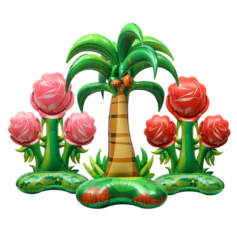 

3pcs 4D Standing Coconut Tree Rose Foil Balloon For Hawaiian Tropical Party Balloon Decoration