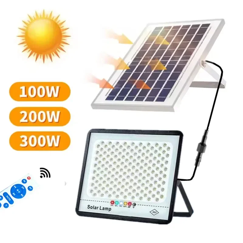 100/200/300W lampada solare faretto impermeabile per esterni lampada da esterno a luce Led con telecomando lampione solare controllo della luce