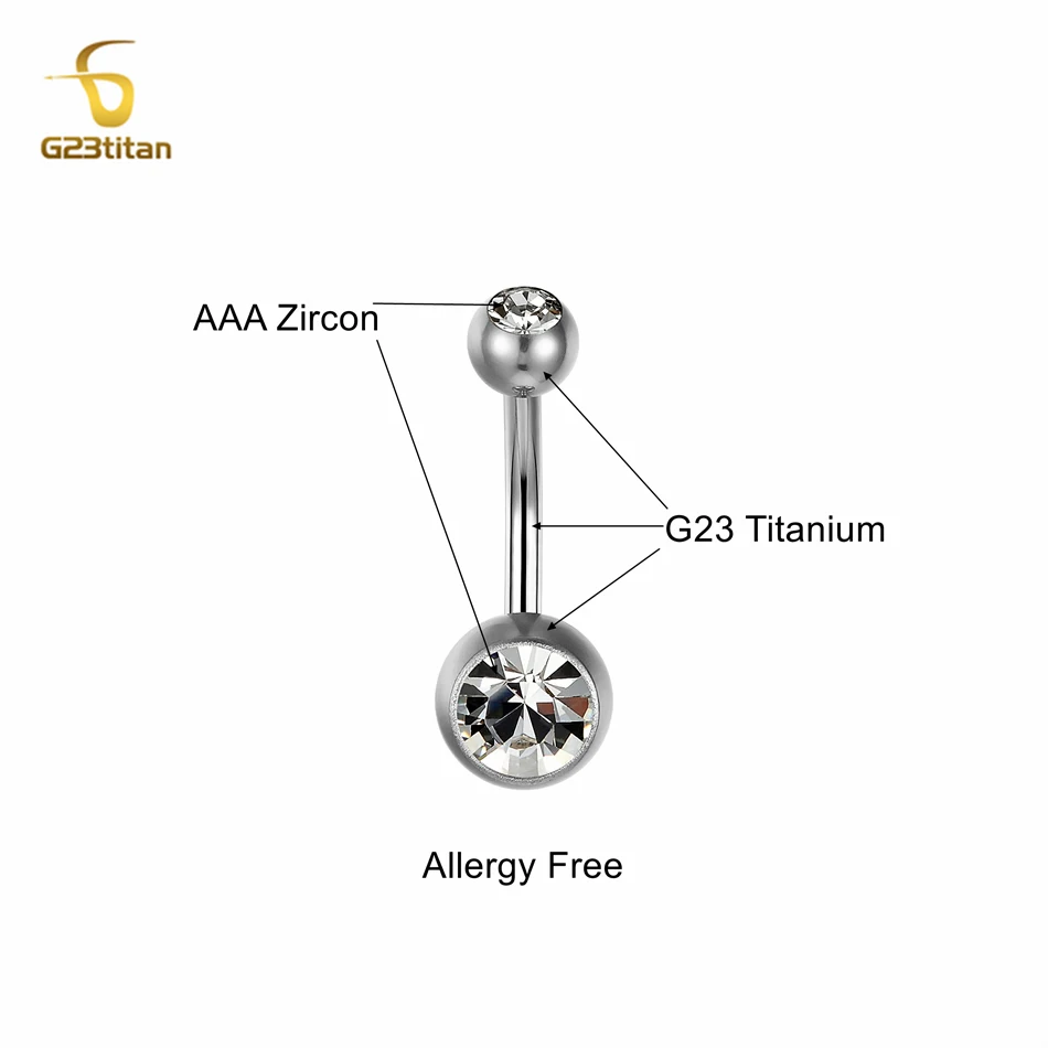 Simple Zircon Titanium Belly Button Ring 16G 14G Curved Barbell Anti allergic Navel Piercing Jewelry Women Men Body Accessories