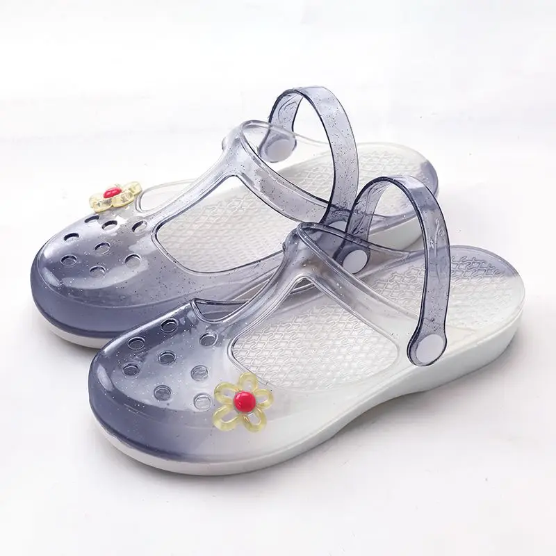 

Ladies Lransparent Gradient Jelly Clogs Cute Flower Decor Non-Slip Garden Shoes Summer Breathable Sandals Woman Outdoor Beach