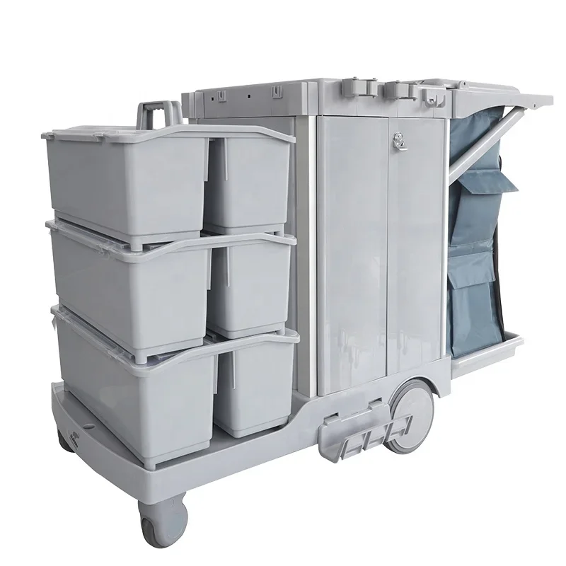 S65 hotel commercial cleaning supplier professional plastic compact janitorial garbage cleaning cart with recycle trash