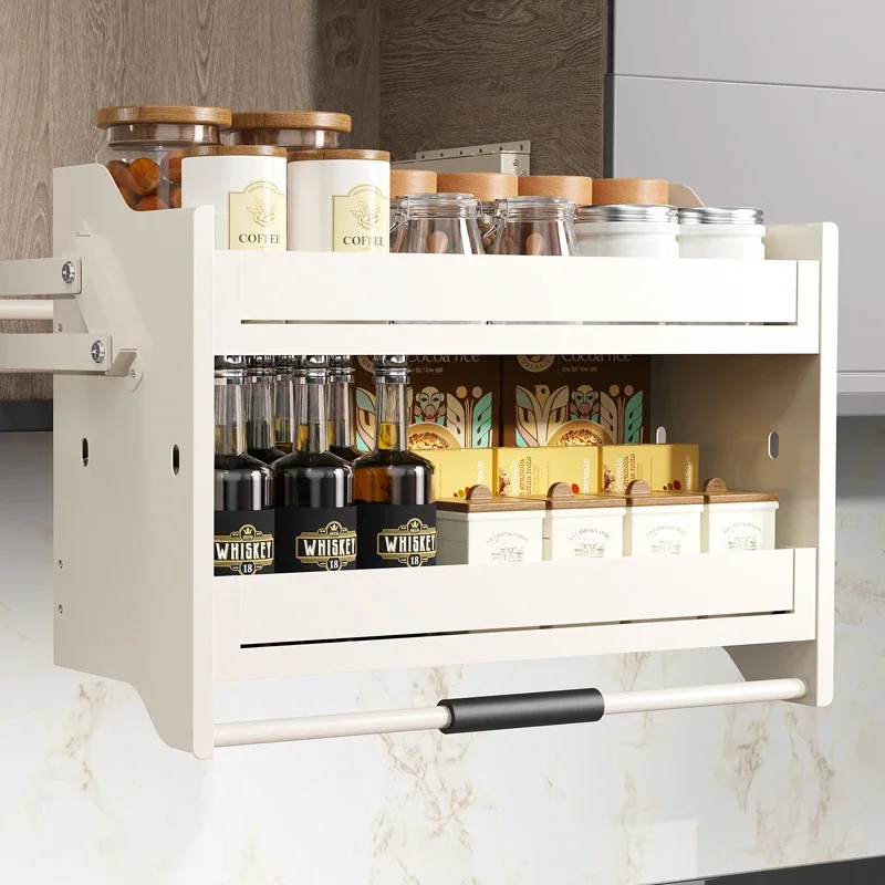 Kitchen hanging cabinet lift pull basket upper  upper and lower buffer drop-down seasoning basket kitchen cabinet rack