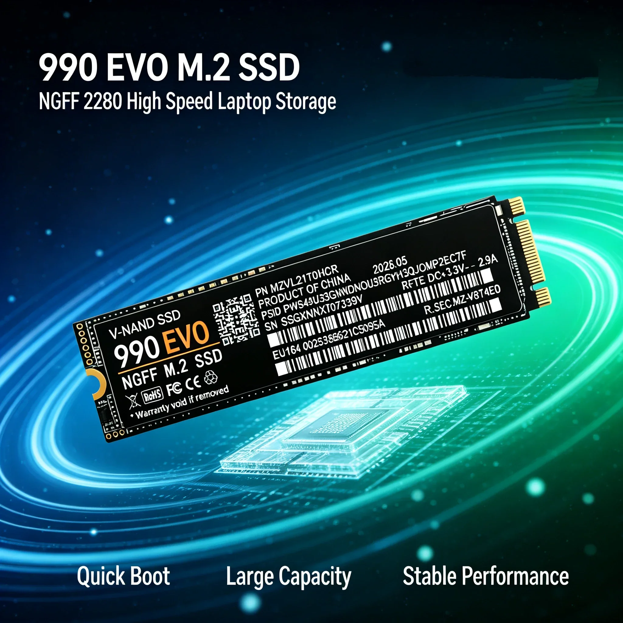 Portable 990EVO M.2 NGFF SSD,PCIe4.0 2280 Internal SSD,500GB/1TB/2TB/4TB High Speed Storage for Laptop & Desktop PC