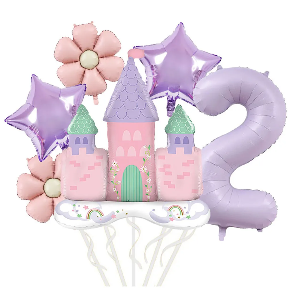 40inch Light Purple Number Balloon Princess Castle Balloon Daisy Flower Balloon for Castle Princess Theme Birthday Party Decoration