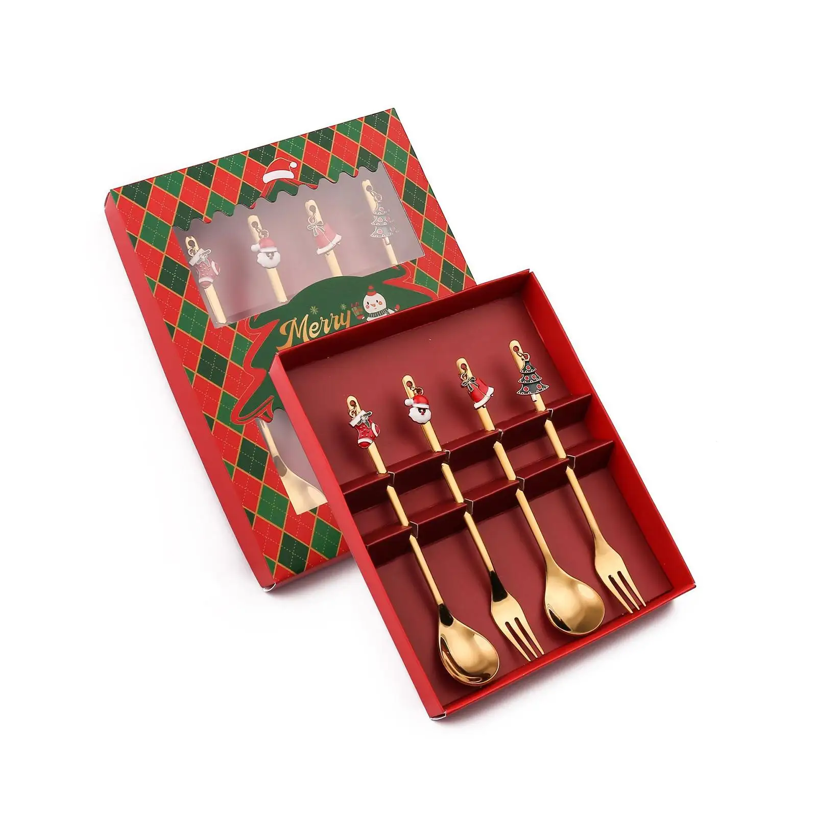 Christmas Spoon Fork Set Stainless Steel Flatware Luxury Table Cutlery for Dinner Tea Party Home Use