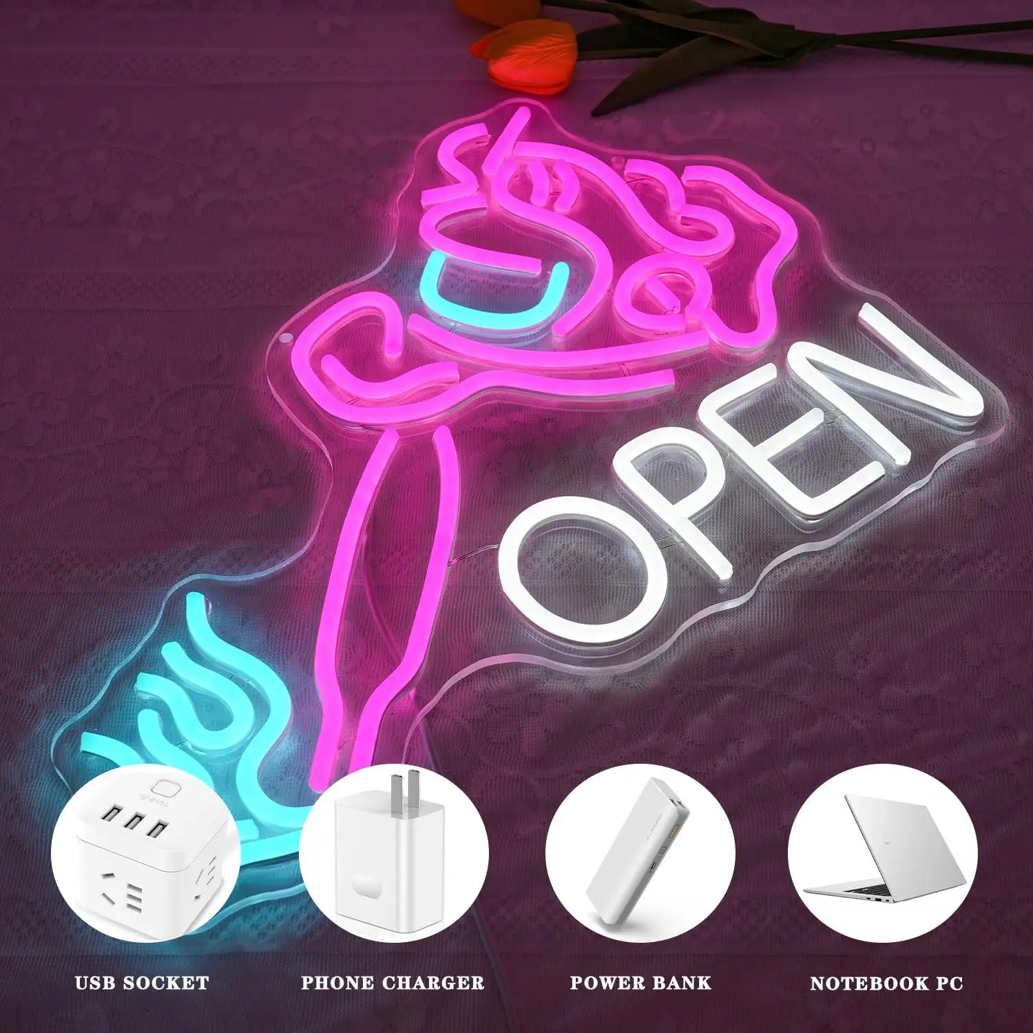 Tattoo Machine Open Neon Sign LED Light for Tattoo Parlor Piercing Shop Studio Tattoo Shop Business Neon Wall Art Decoration