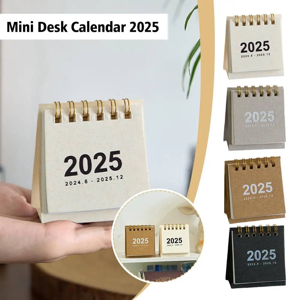 2025 Retro semplice calendario da tavolo in tinta unita Desktop Mini tavolo di carta calendario giornaliero Stand Agenda annuale Organizer Planner Z0X9