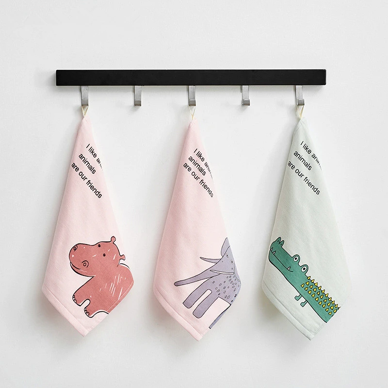 1Pc 34x34cm Square Small Cotton Gauze Cartoon Animal Painting Bathroom Children Baby Face Towel