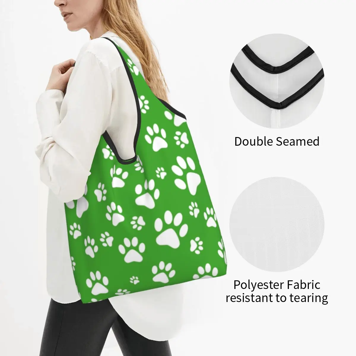 Reusable Pet Dog Paw Pattern Shopping Bag Women Tote Bag Portable Animal Footprint Gift Groceries Shopper Bags