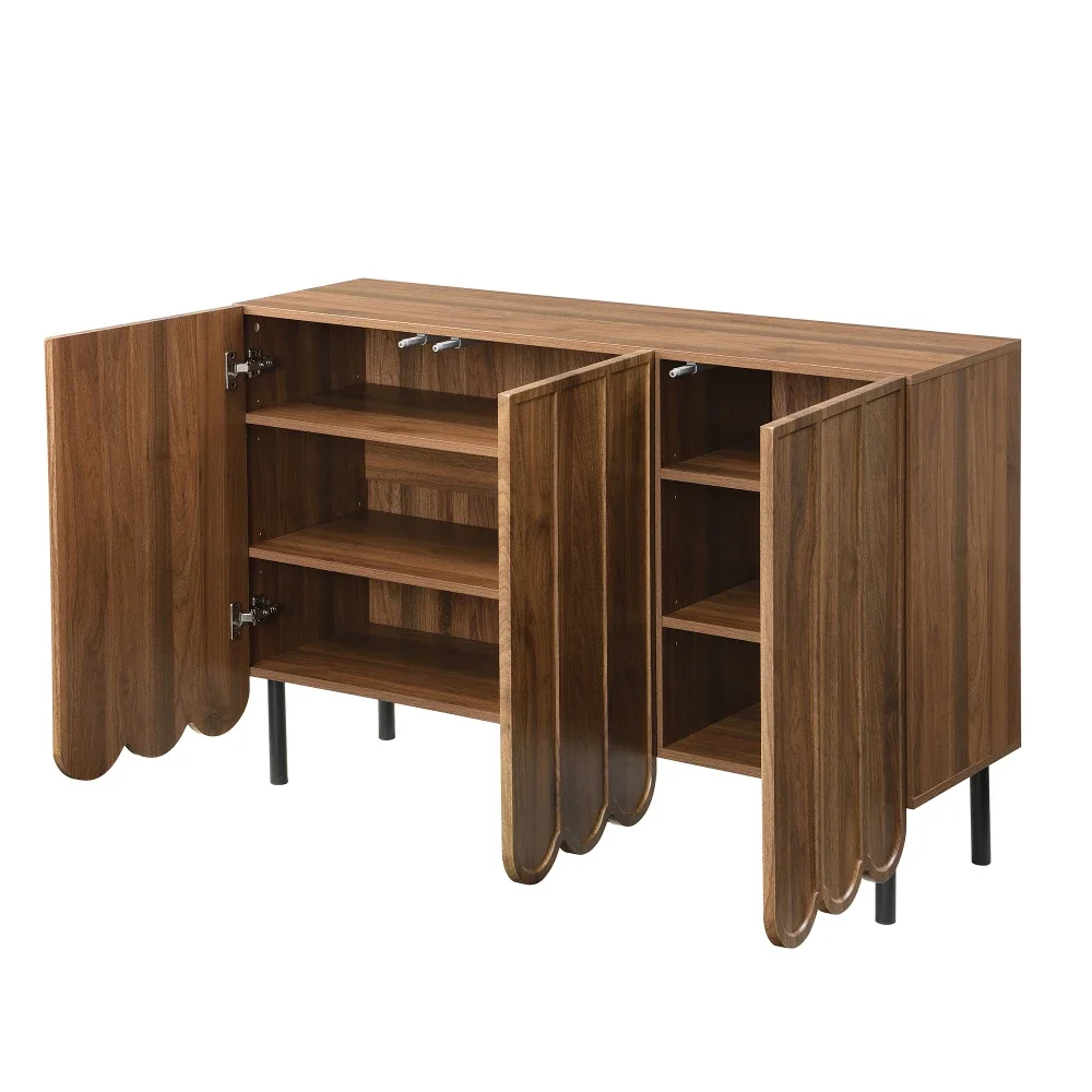 Modernes Sideboard aus Holz mit 120 x 35 x 80 cm großen, grifffreien, verstellbaren Regalen und Stauraum für Wohnzimmer, Flur und Esszimmer – Detail 11
